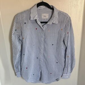 Rails Blue and White Striped Shirt with Heart Embroidered Details